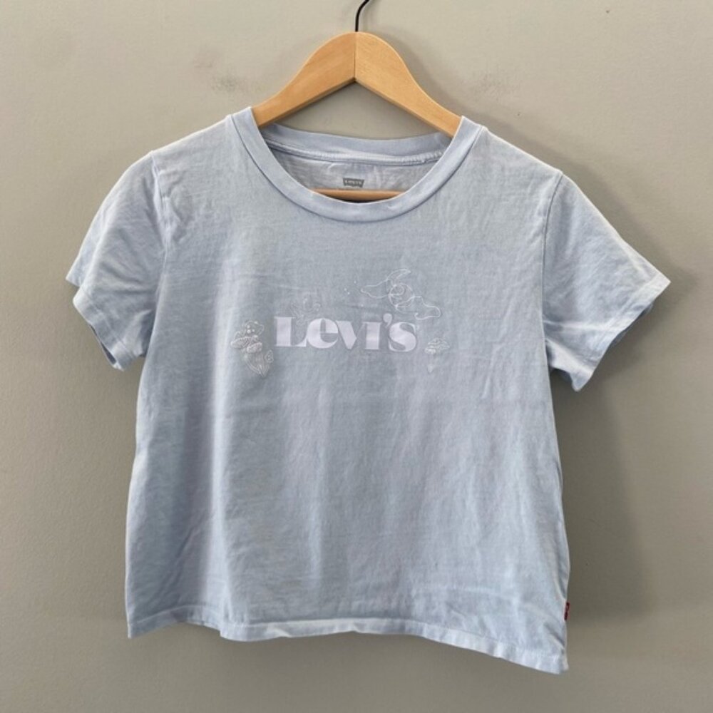 Levis Whimsical Mushroom Graphic Boxy Cotton Baby Blue Shirt